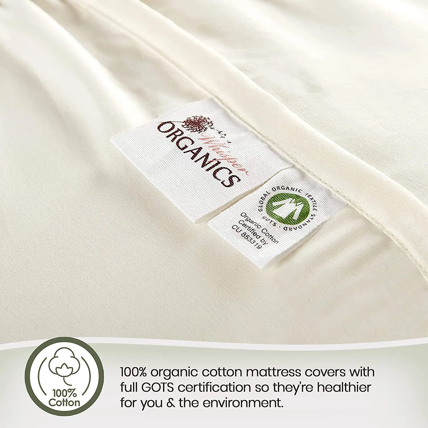 100% Organic Cotton Mattress Protector - Breathable Quilted Fitted Mattress Pad Cover, 17" Deep Pocket