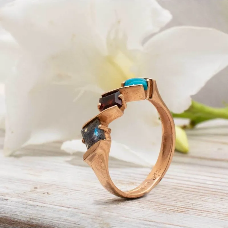 14K Rose Gold Square Brown Labradorite 4mm Ring