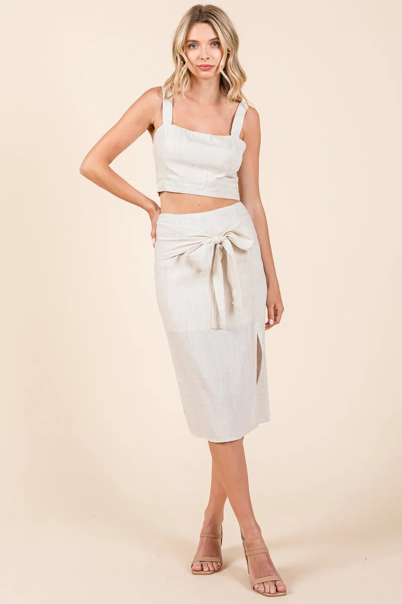 2 Piece Linen Crop Cop and Pencil Skirt Set