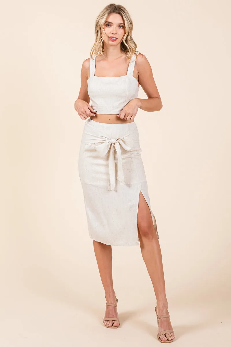 2 Piece Linen Crop Cop and Pencil Skirt Set