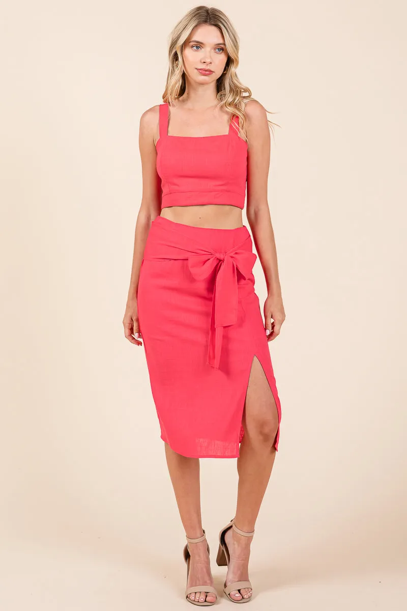 2 Piece Linen Crop Cop and Pencil Skirt Set