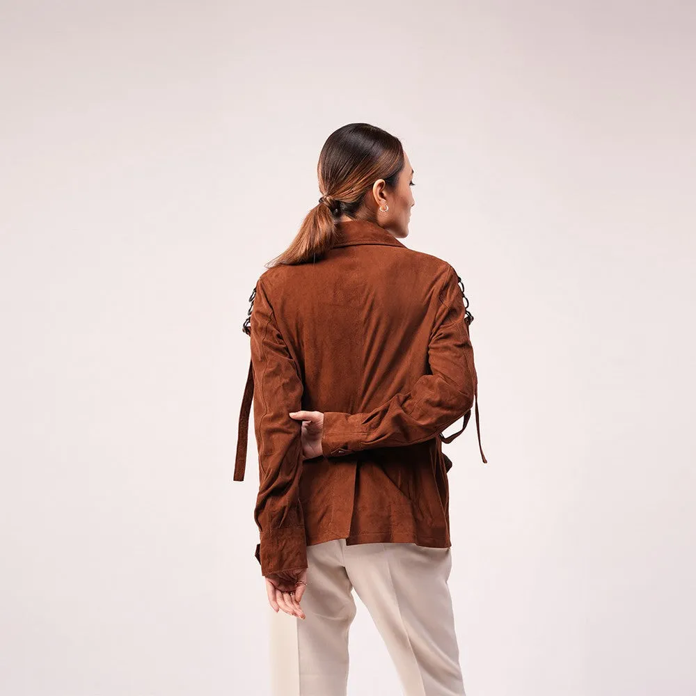 90 Feet Asha Loop Brown Suede Blazer Jacket for Women