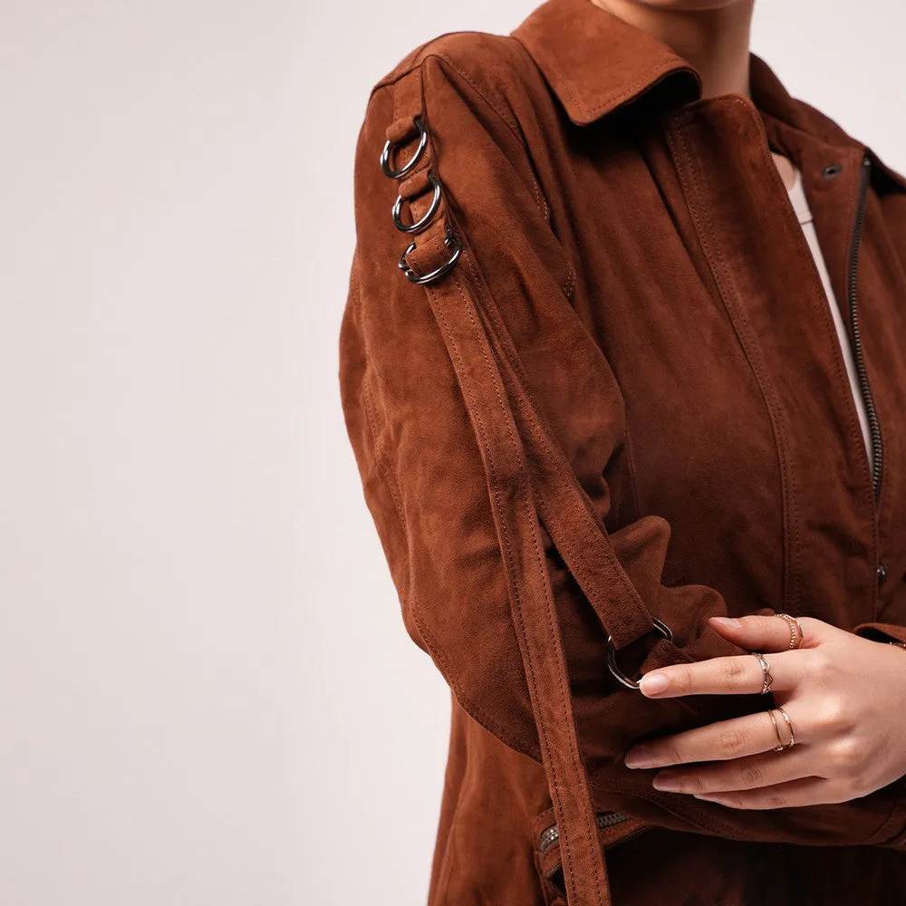 90 Feet Asha Loop Brown Suede Blazer Jacket for Women