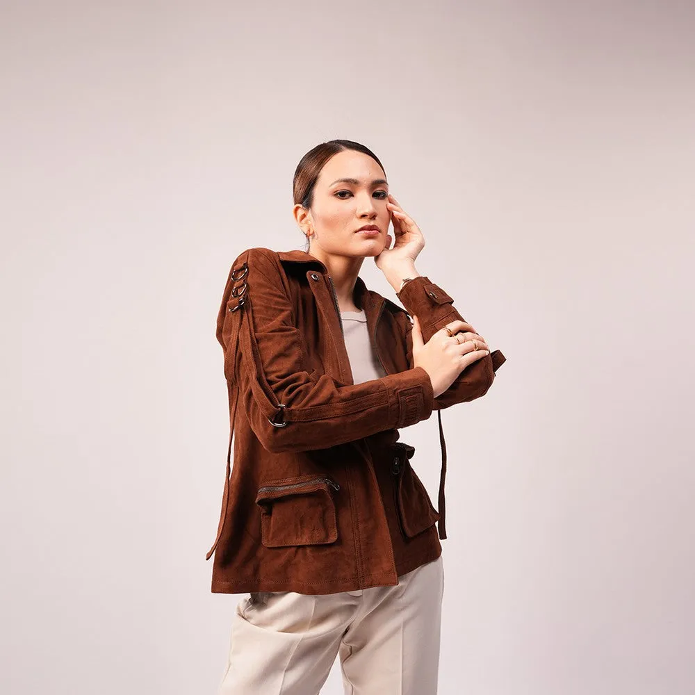 90 Feet Asha Loop Brown Suede Blazer Jacket for Women