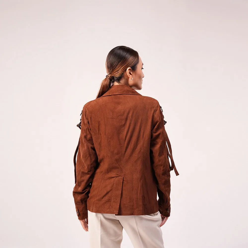 90 Feet Asha Loop Brown Suede Blazer Jacket for Women