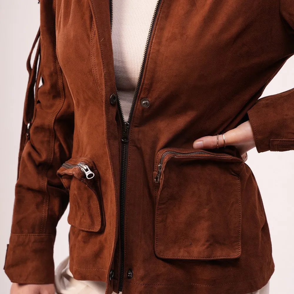 90 Feet Asha Loop Brown Suede Blazer Jacket for Women