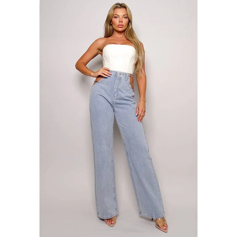 90S CHIC WIDE LEG JEANS WITH CHAINS