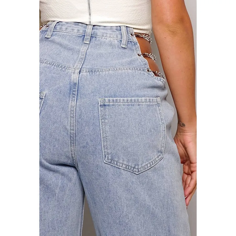 90S CHIC WIDE LEG JEANS WITH CHAINS