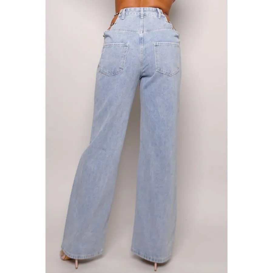 90S CHIC WIDE LEG JEANS WITH CHAINS