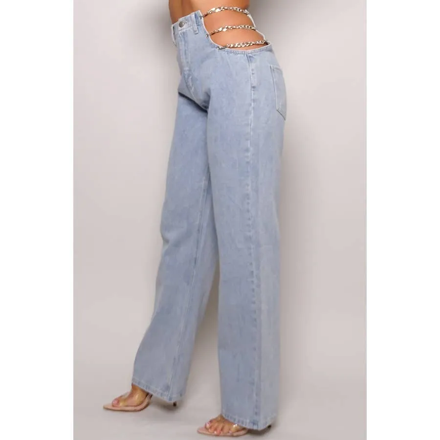 90S CHIC WIDE LEG JEANS WITH CHAINS