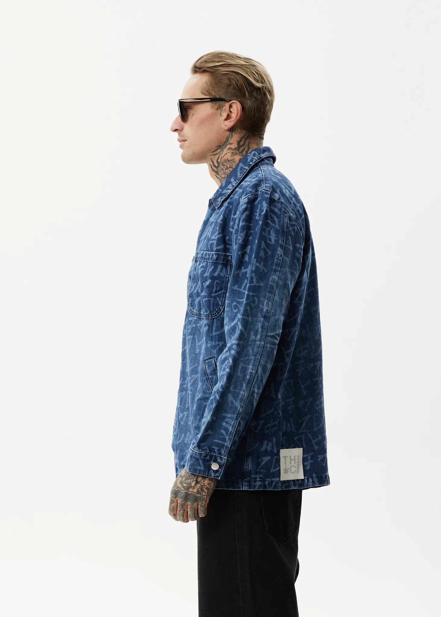 AFENDS Unisex Tagged - Unisex Denim Jacket - Graffiti Blue