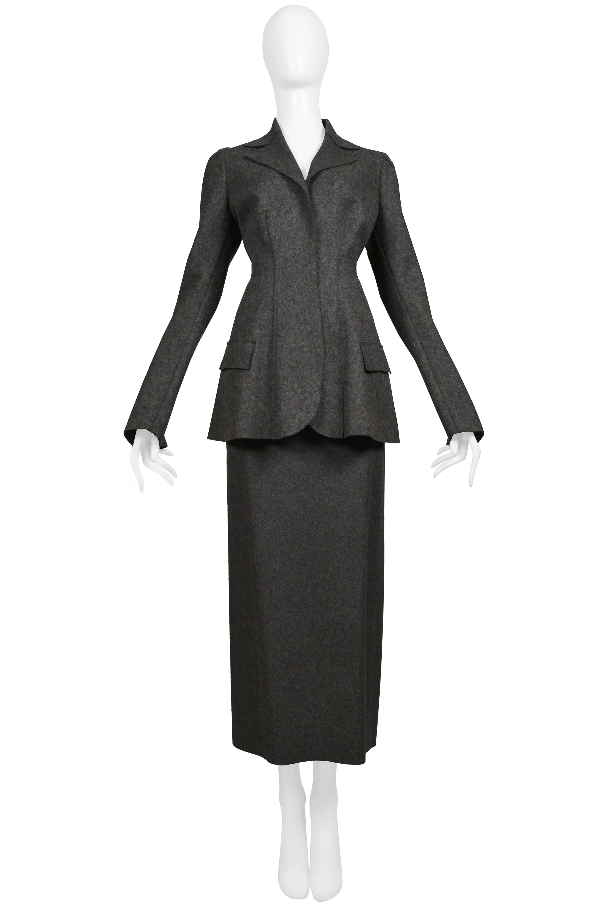 ALBERTA FERRETTI GREY WOOL FELT JACKET & SKIRT ENSEMBLE