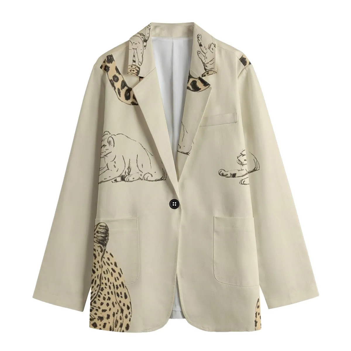 All-Over Print Women's Leisure Blazer | 245GSM Cotton Leopard theme