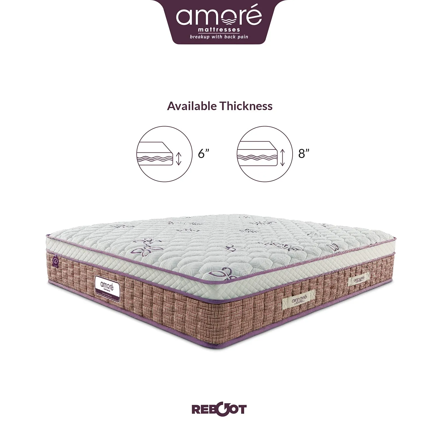 Amore Reboot 8 Inch Eurotop Pocket Spring & H R Foam Queen Size Mattres (78x60x8).