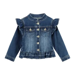 Angel's Face Girls Indigo Denim Ruffle Shoulder Jacket