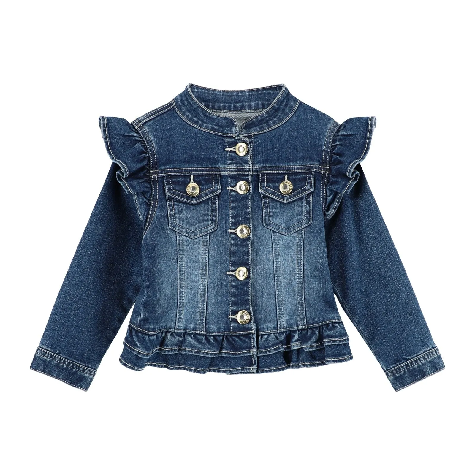 Angel's Face Girls Indigo Denim Ruffle Shoulder Jacket