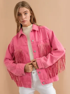 *APP EXCLUSIVE* Fringe Detail Dropped Shoulder Denim Jacket