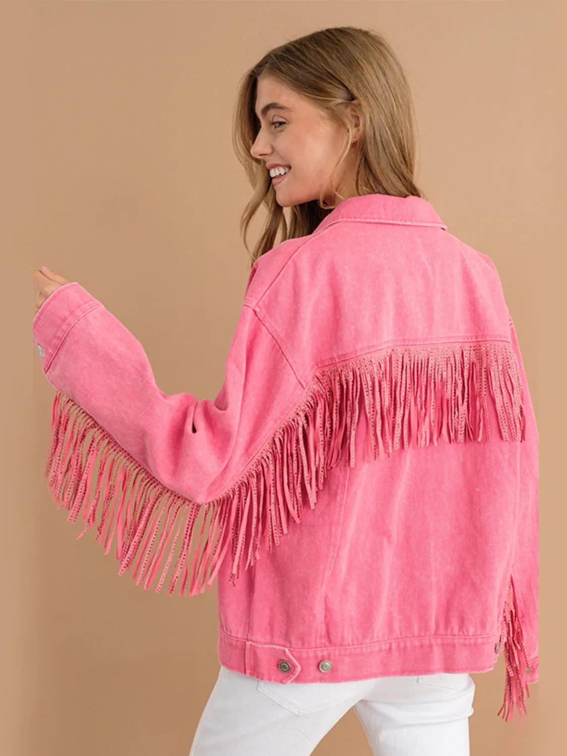 *APP EXCLUSIVE* Fringe Detail Dropped Shoulder Denim Jacket