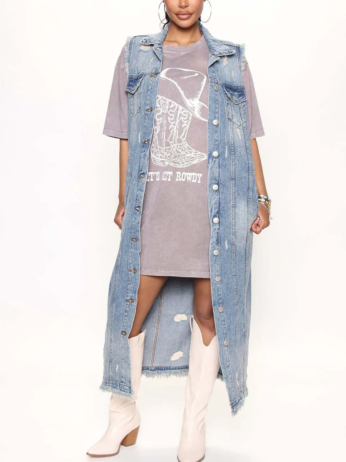 *APP EXCLUSIVE* Long Sleeveless Denim Jacket