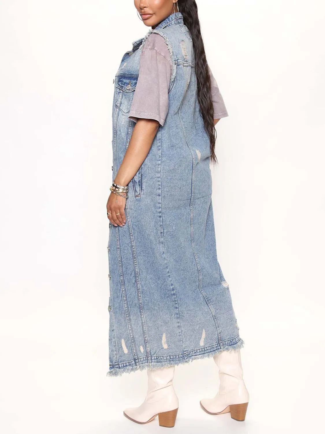 *APP EXCLUSIVE* Long Sleeveless Denim Jacket