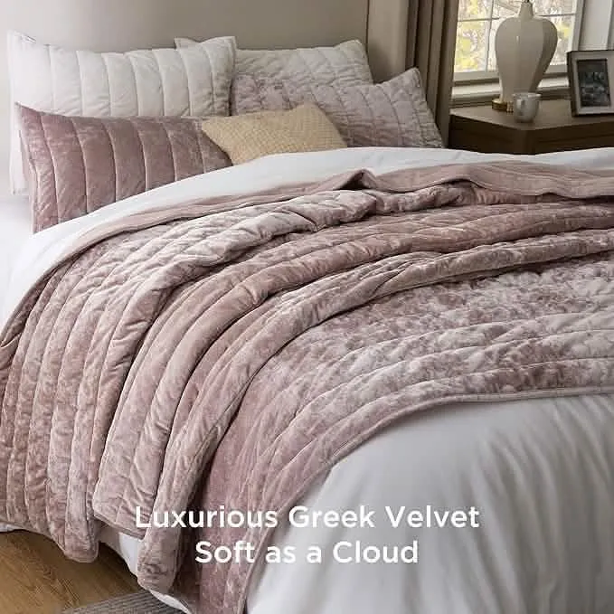 Bedsure Grace Striped Velvet Quilt Set