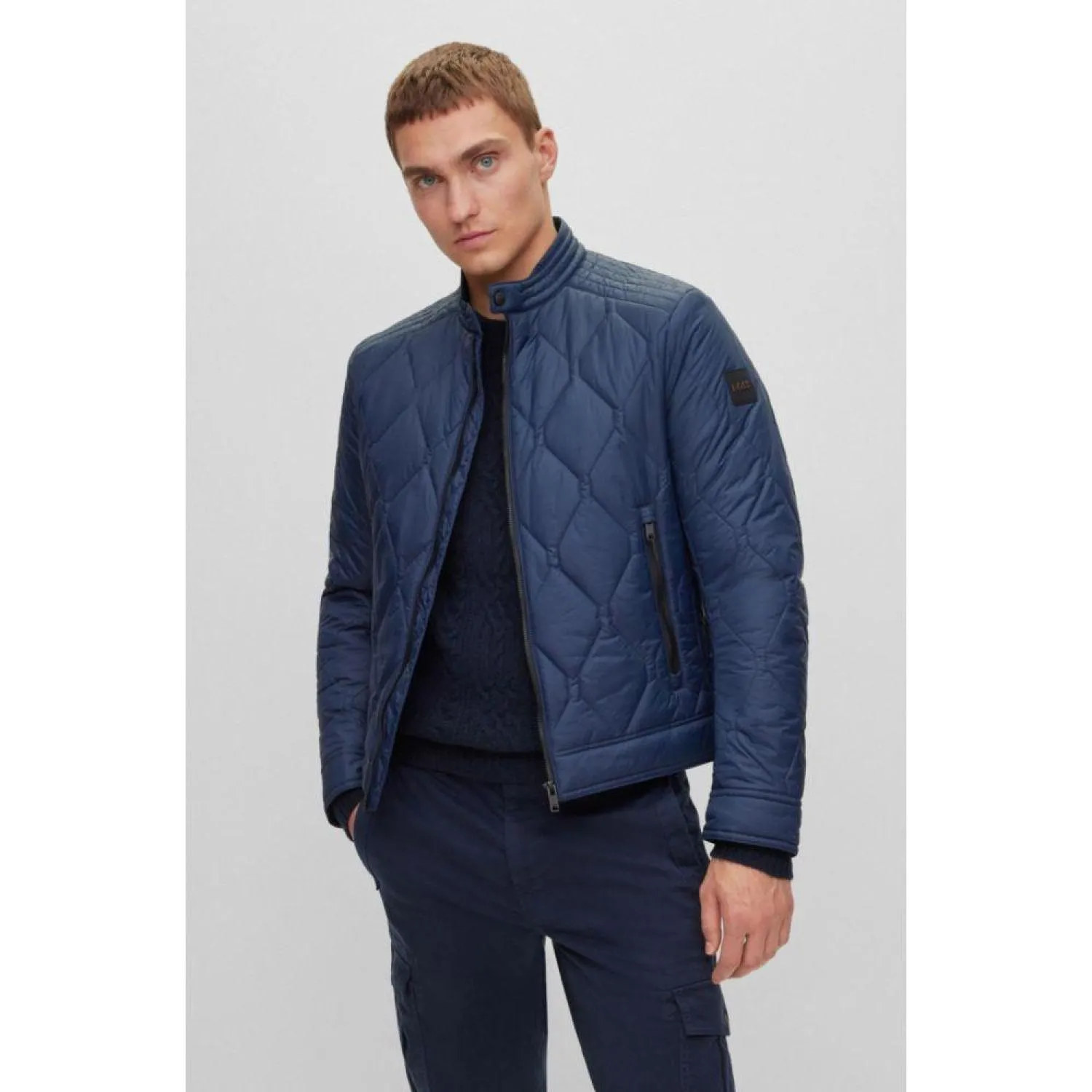 Biker jacket in water-repellent lightweight fabric with quilting