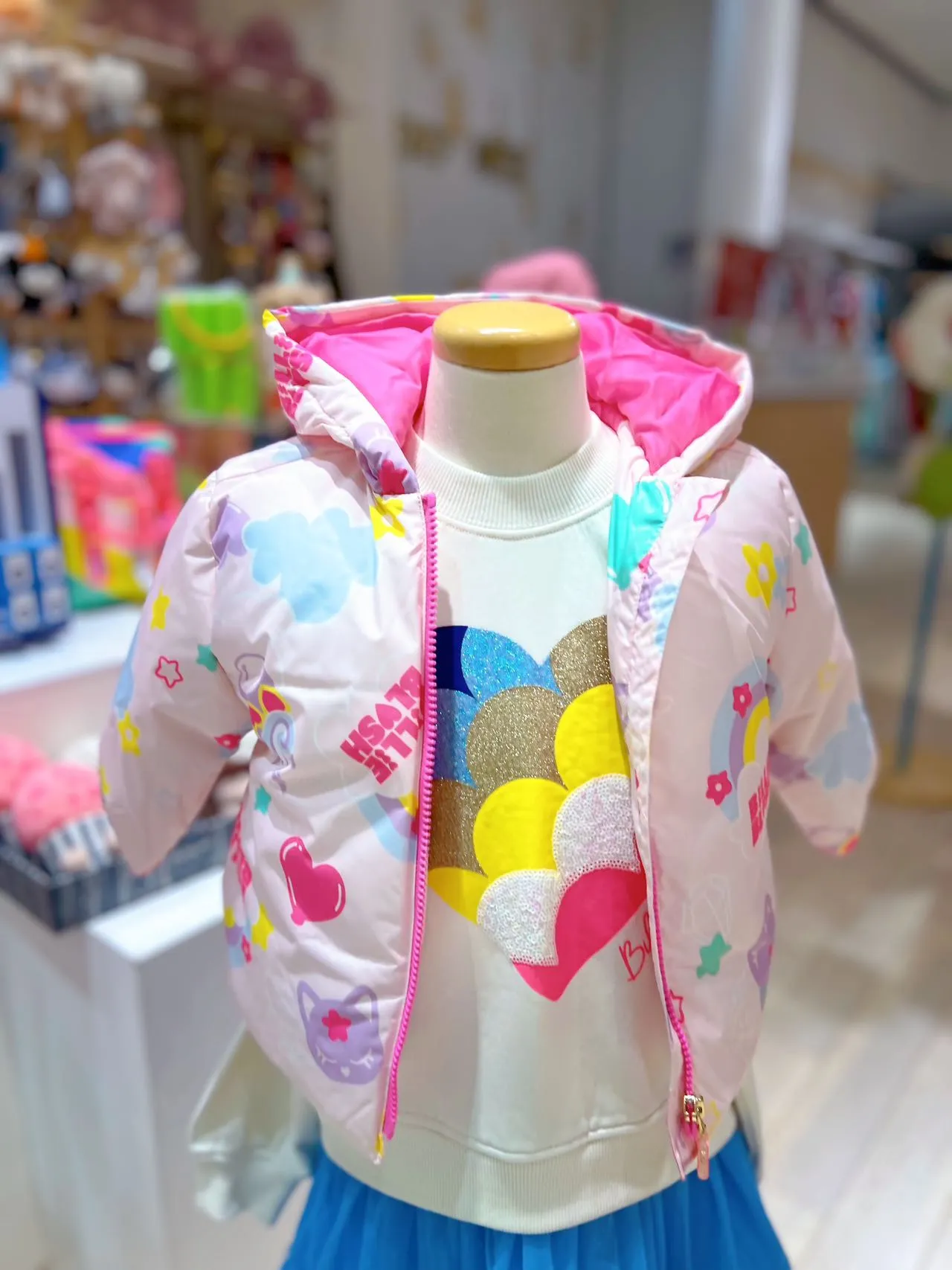 Billieblush Baby Pink Padded Rainbow Cat Jacket