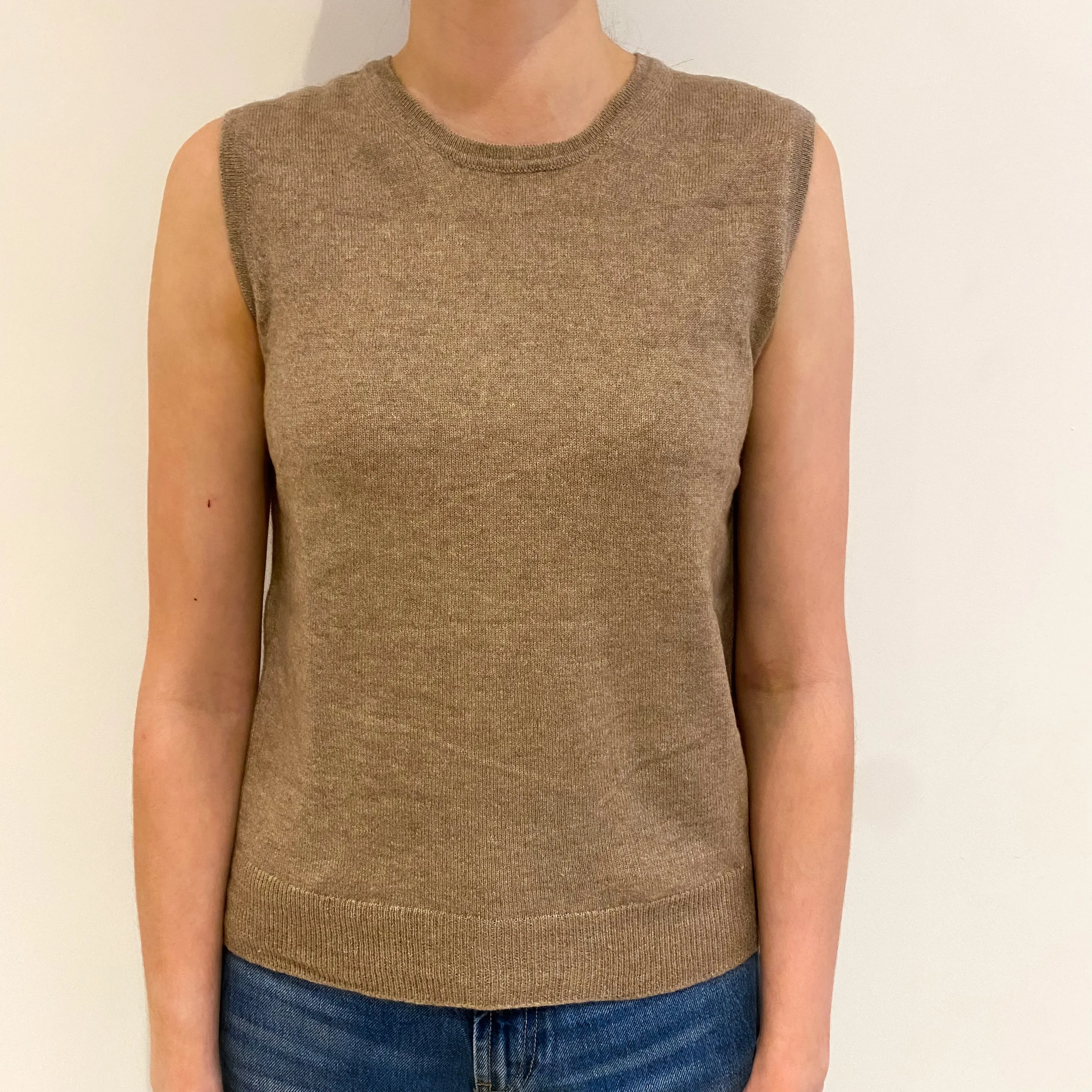 Biscuit Brown Cashmere Crew Neck Tank Top Extra Small