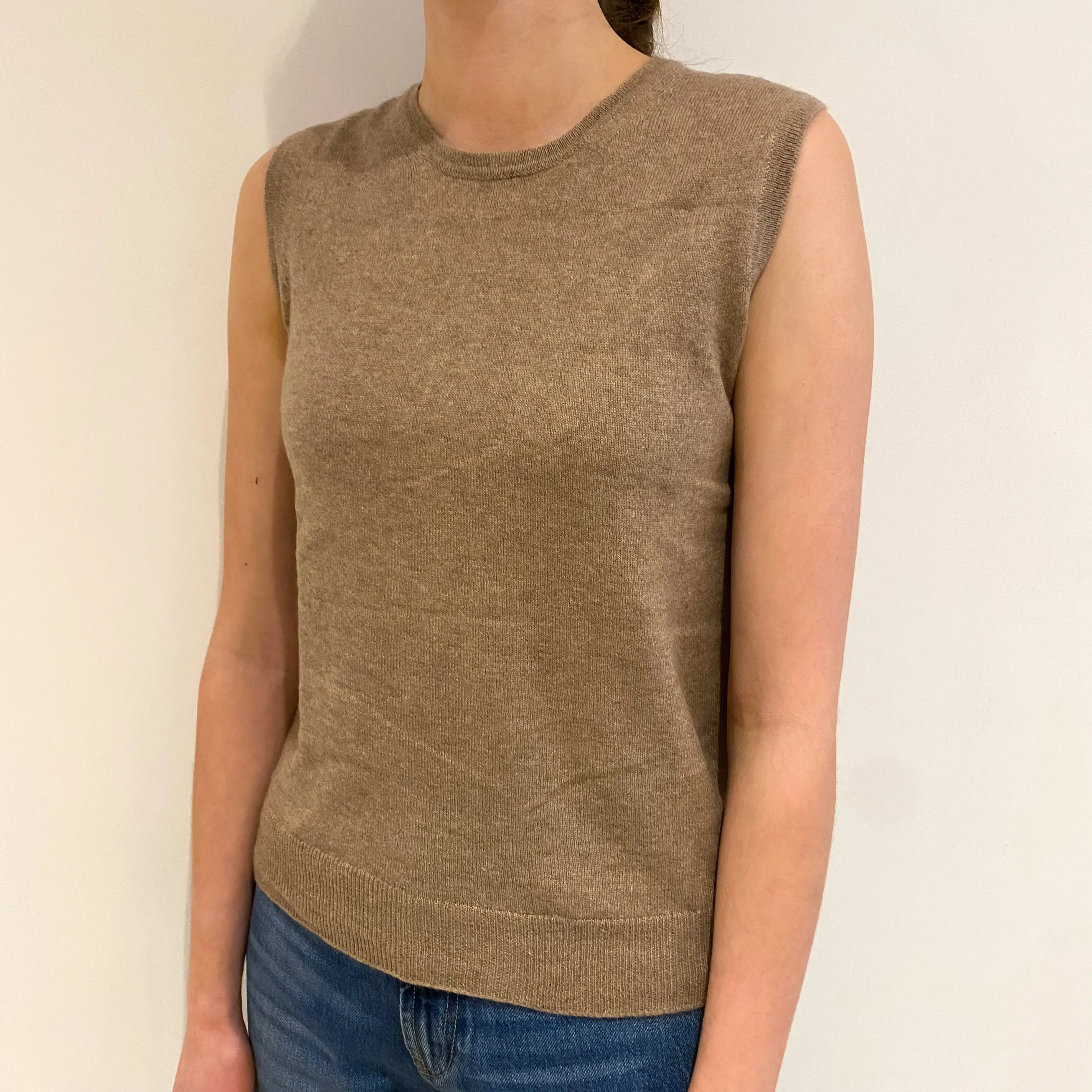 Biscuit Brown Cashmere Crew Neck Tank Top Extra Small