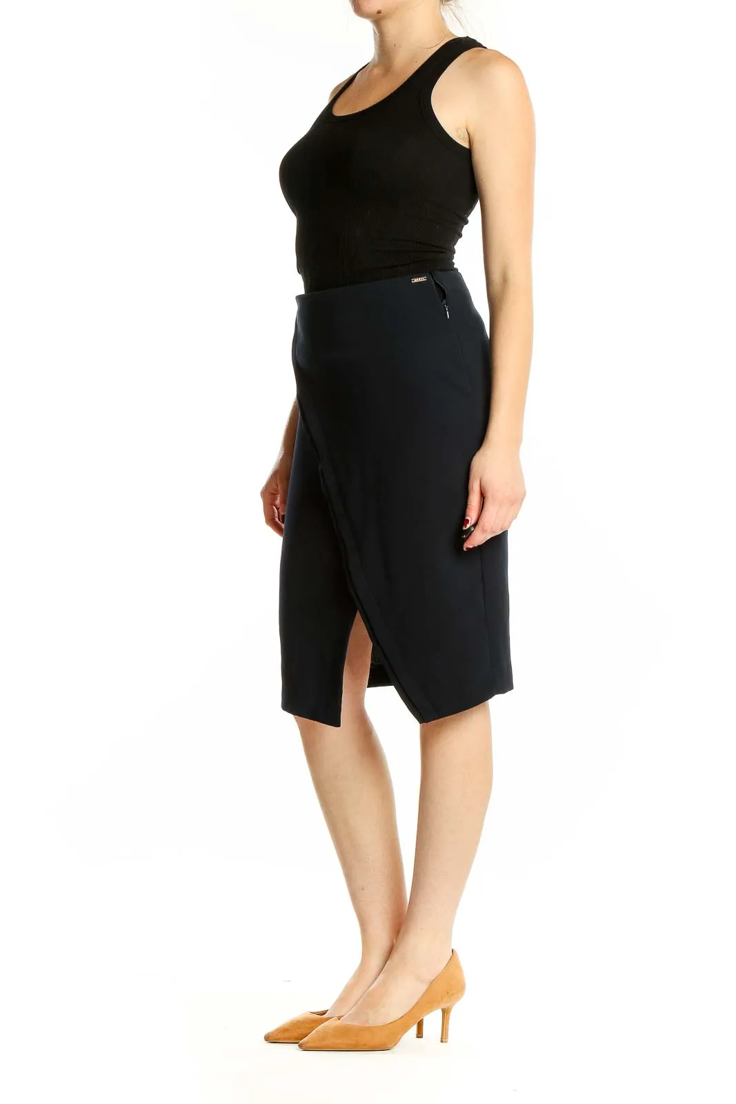 Black Asymmetrical Wrap Pencil Skirt