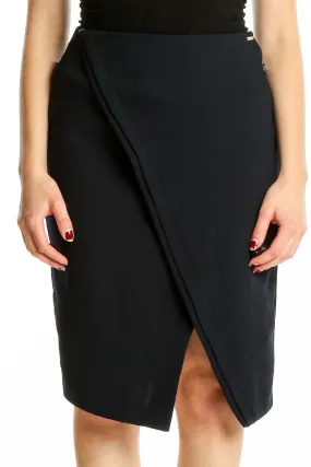 Black Asymmetrical Wrap Pencil Skirt