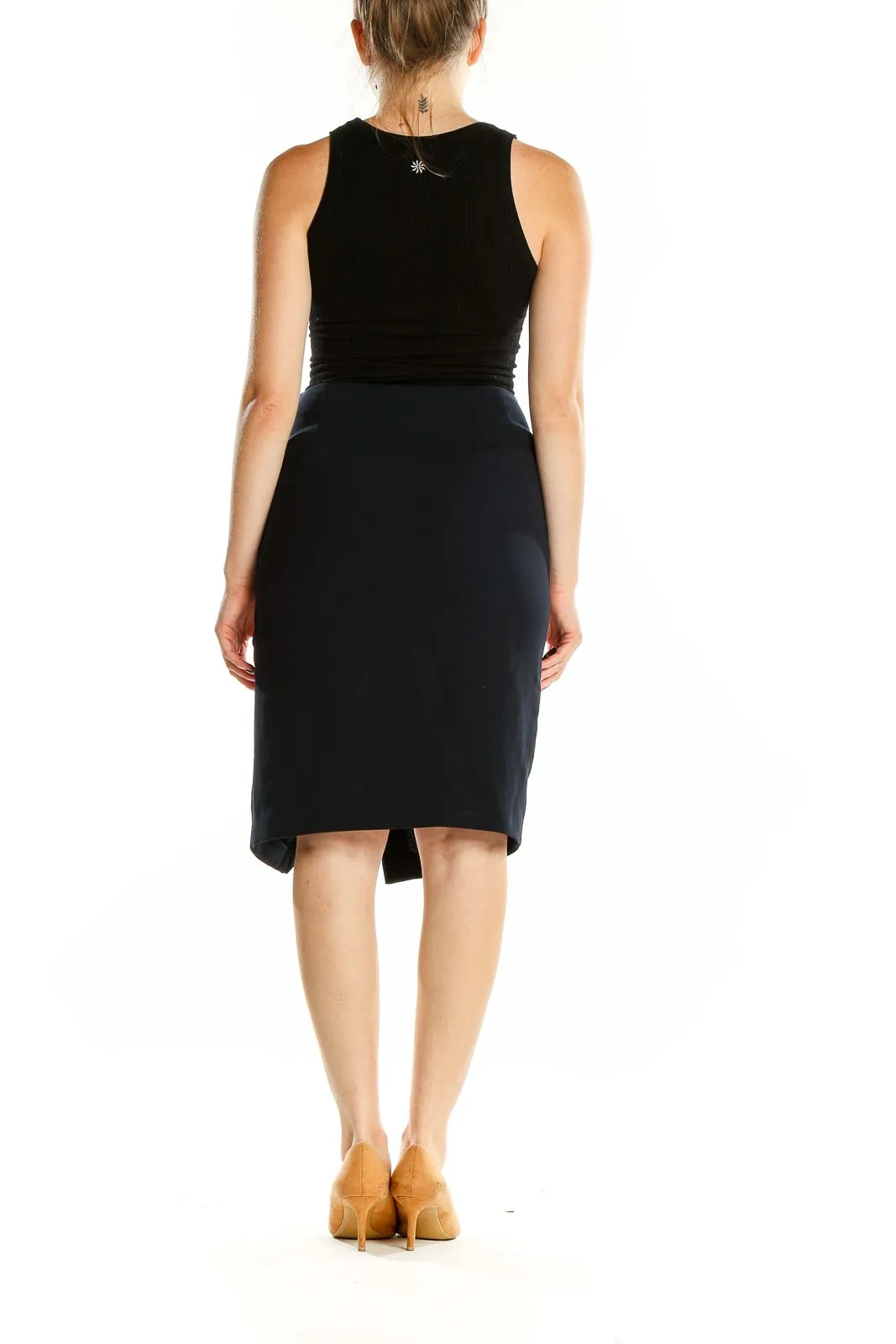 Black Asymmetrical Wrap Pencil Skirt