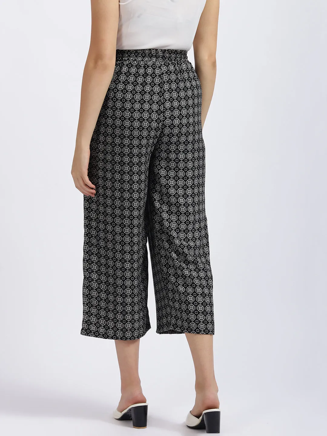 Black Geometric Print Wide Leg Culottes