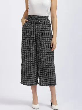 Black Geometric Print Wide Leg Culottes