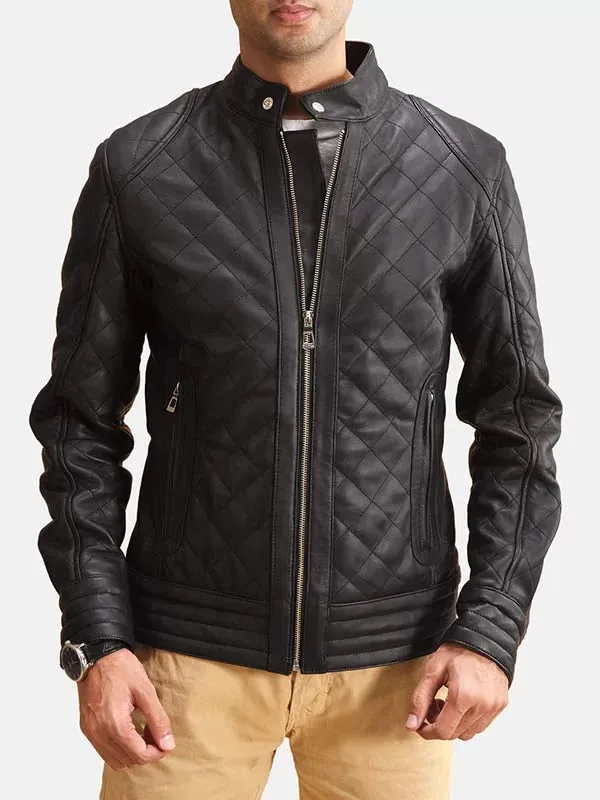 Black Leather Quilted Jacket