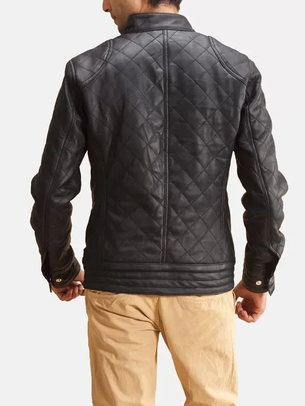 Black Leather Quilted Jacket