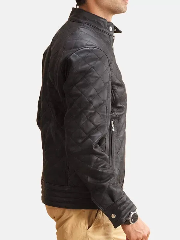 Black Leather Quilted Jacket