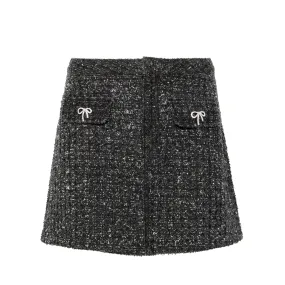 Black Textured Denim Mini Skirt