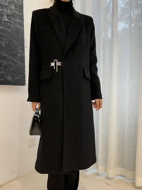 Black Thicken Wool Overcoat