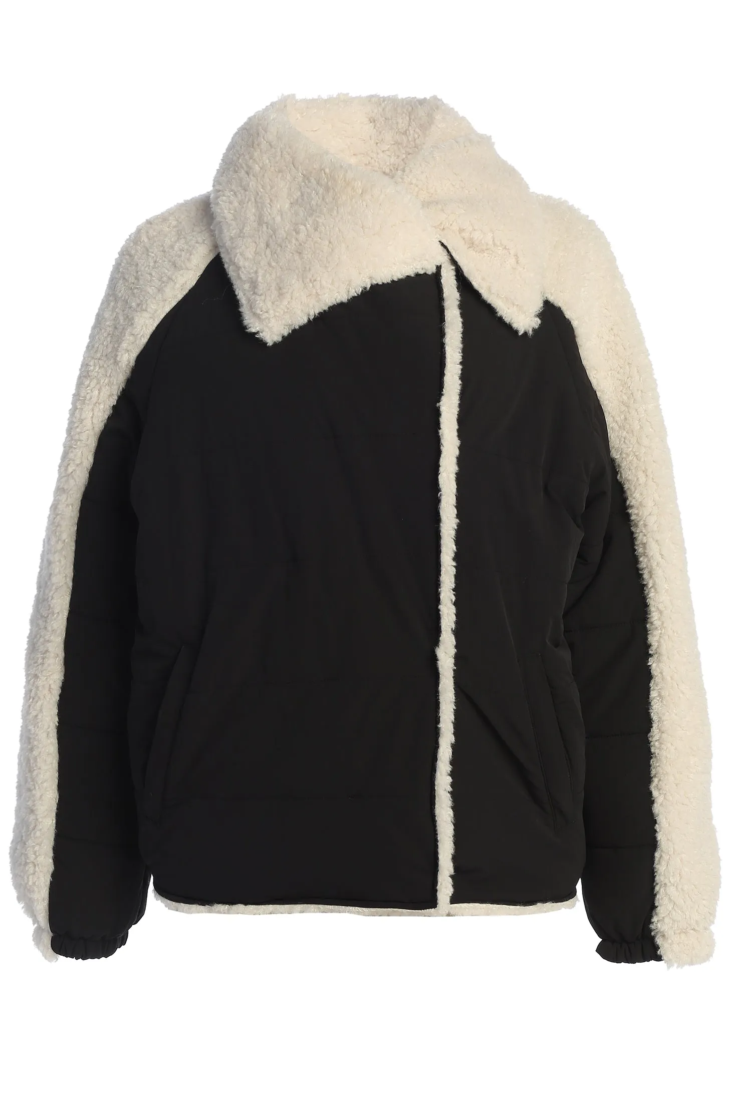 Black/Ivory Contrast Sherpa Jacket