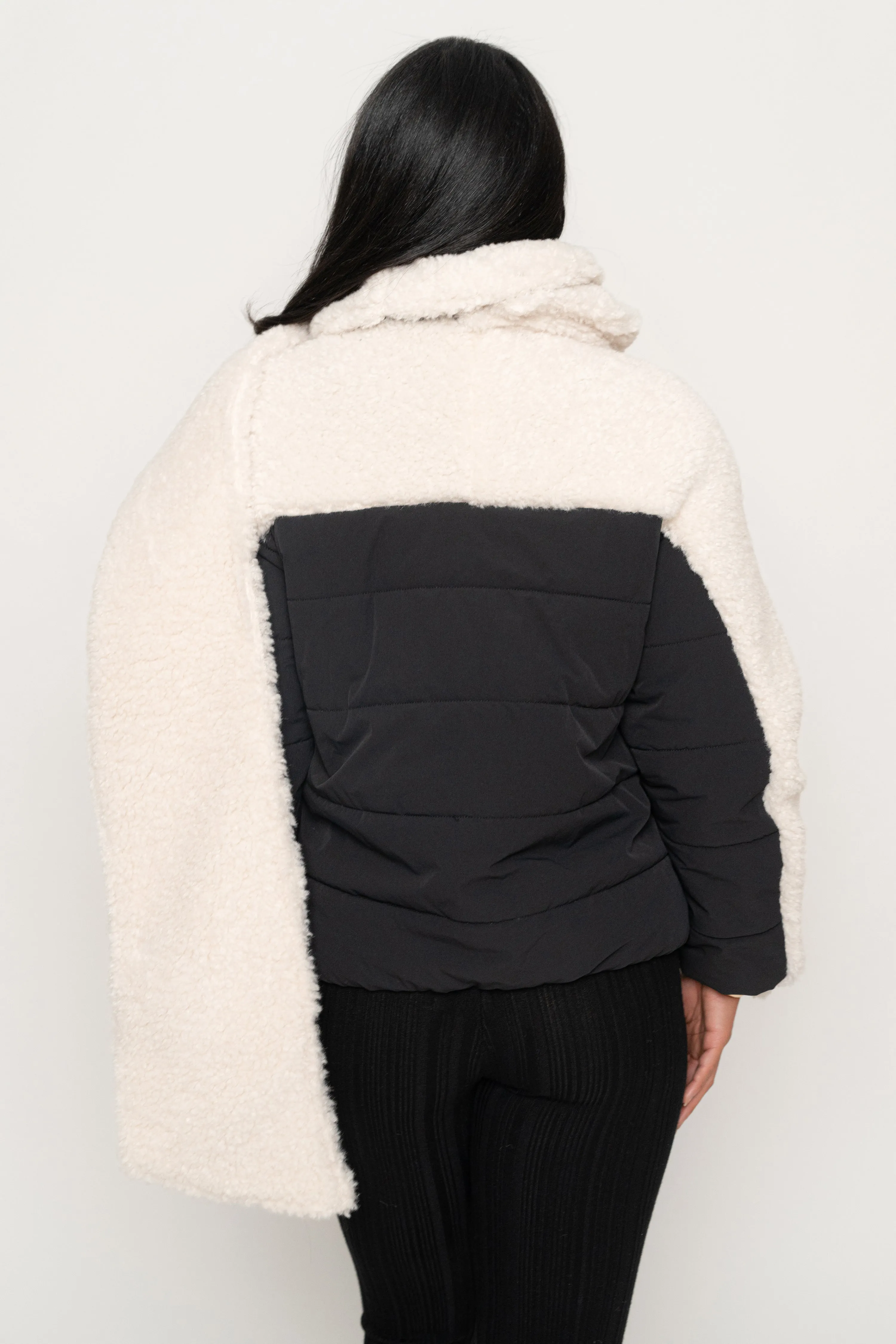 Black/Ivory Contrast Sherpa Jacket