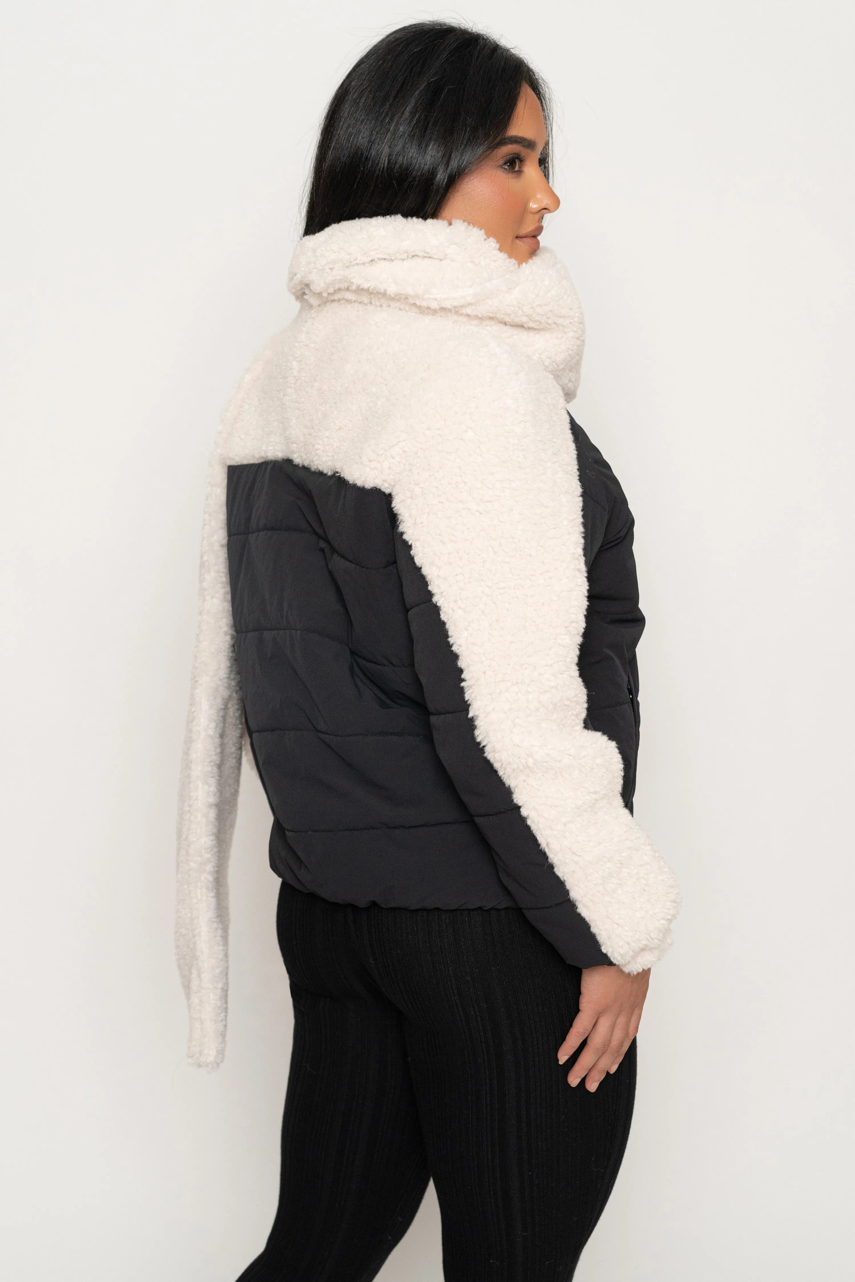 Black/Ivory Contrast Sherpa Jacket