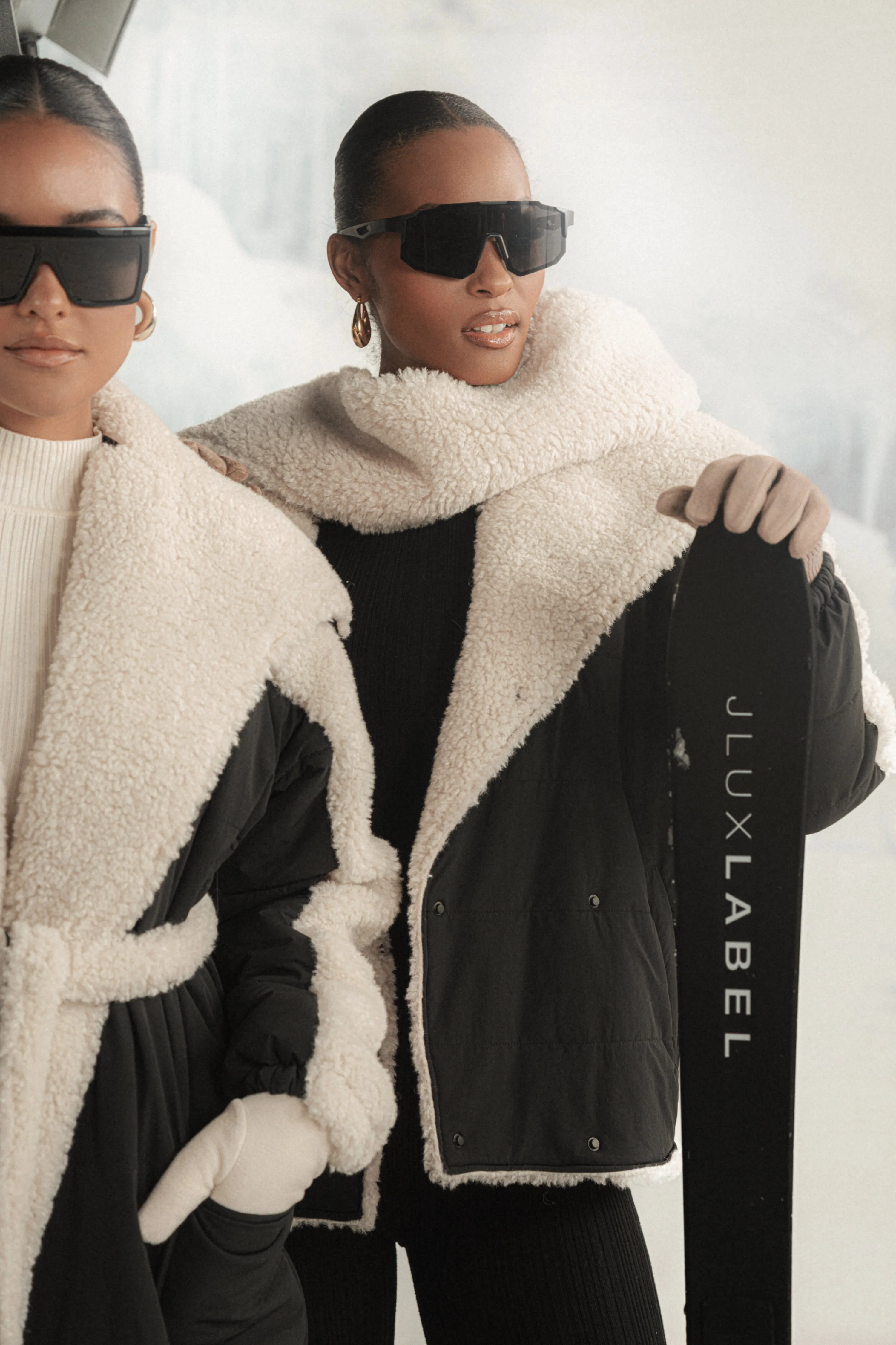 Black/Ivory Contrast Sherpa Jacket