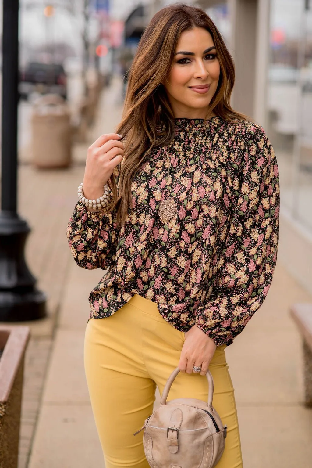 Blossoms Cinched Trim Blouse