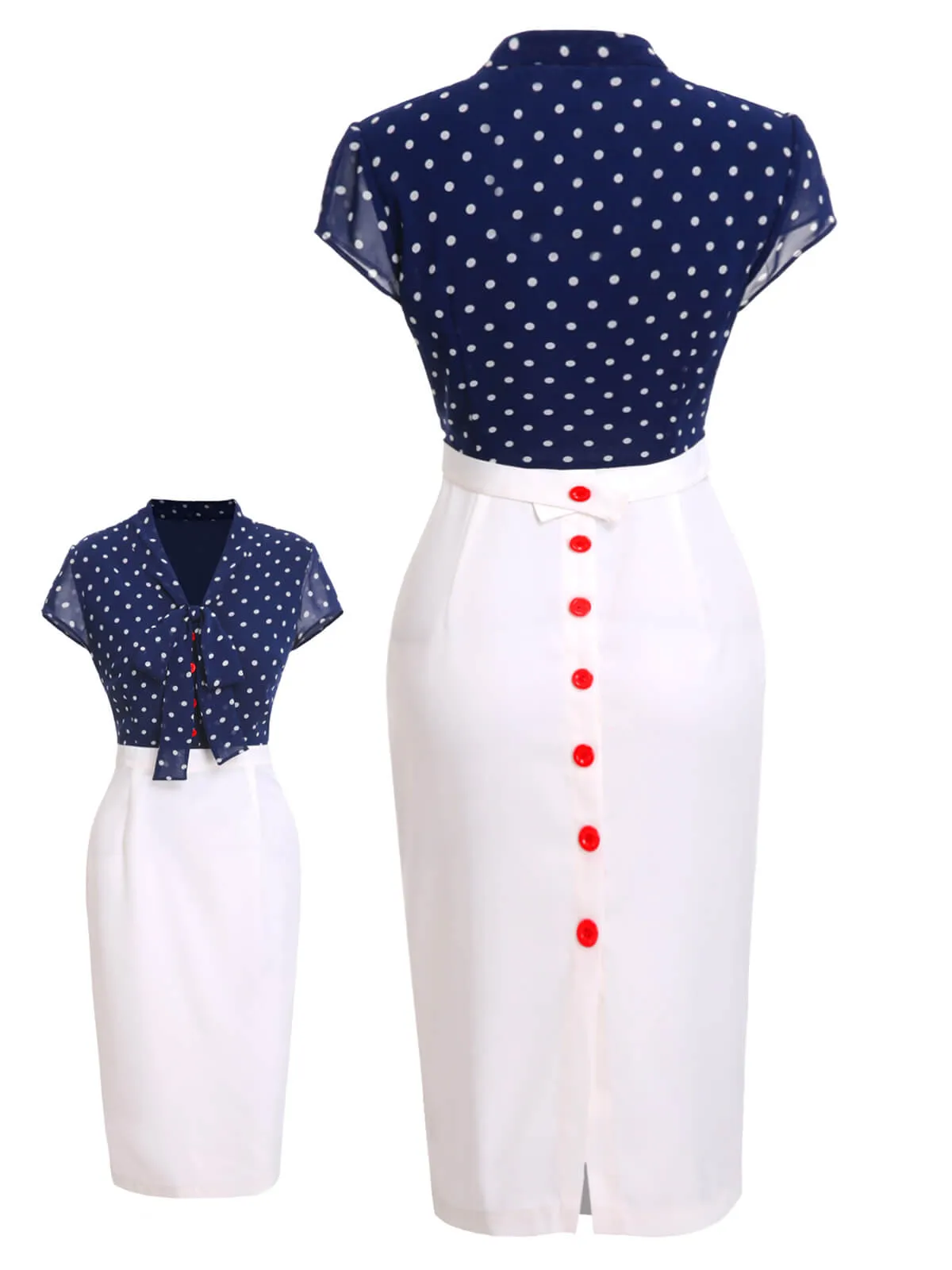 Blue & White 1960s Polka Dot Cap Sleeve Dress