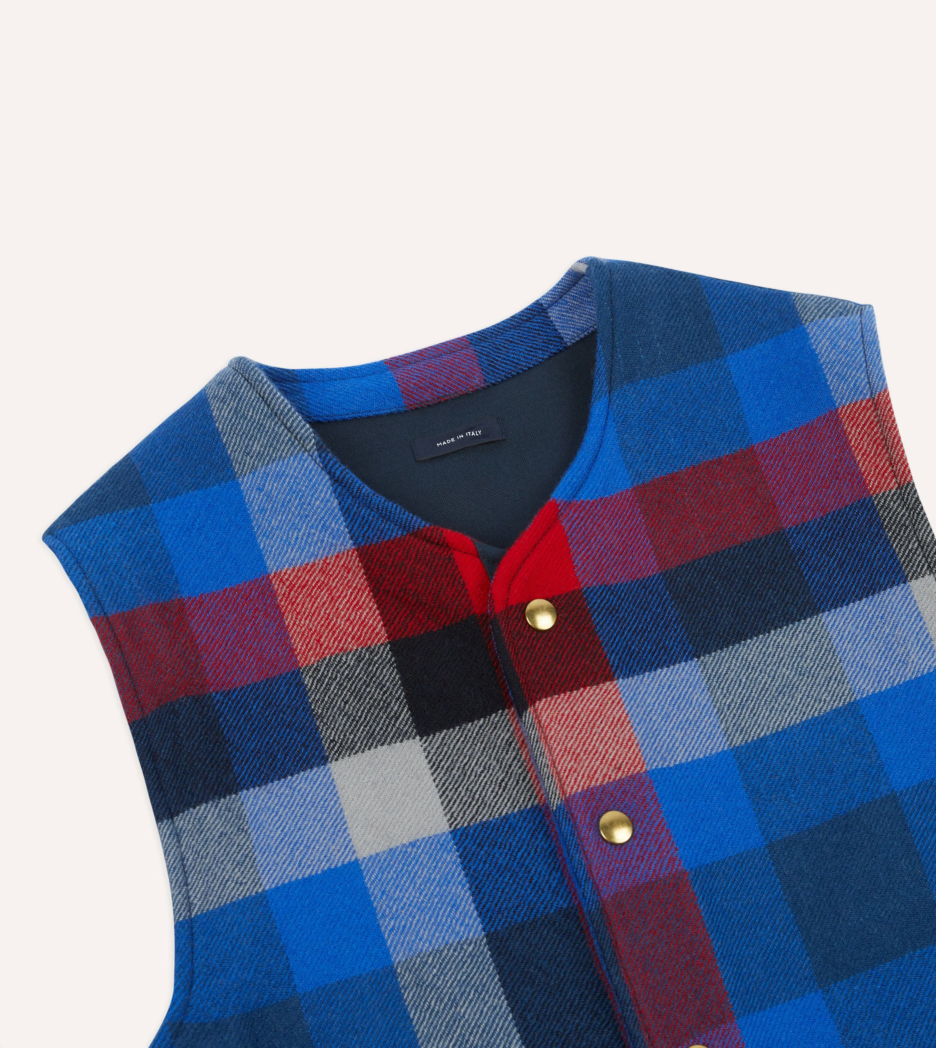 Blue Check Wool Snap Vest