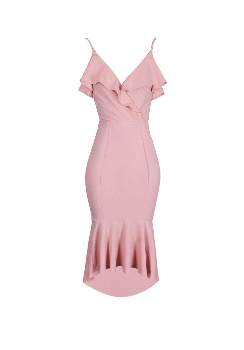 Blush Wrap Fishtail Midi Dress