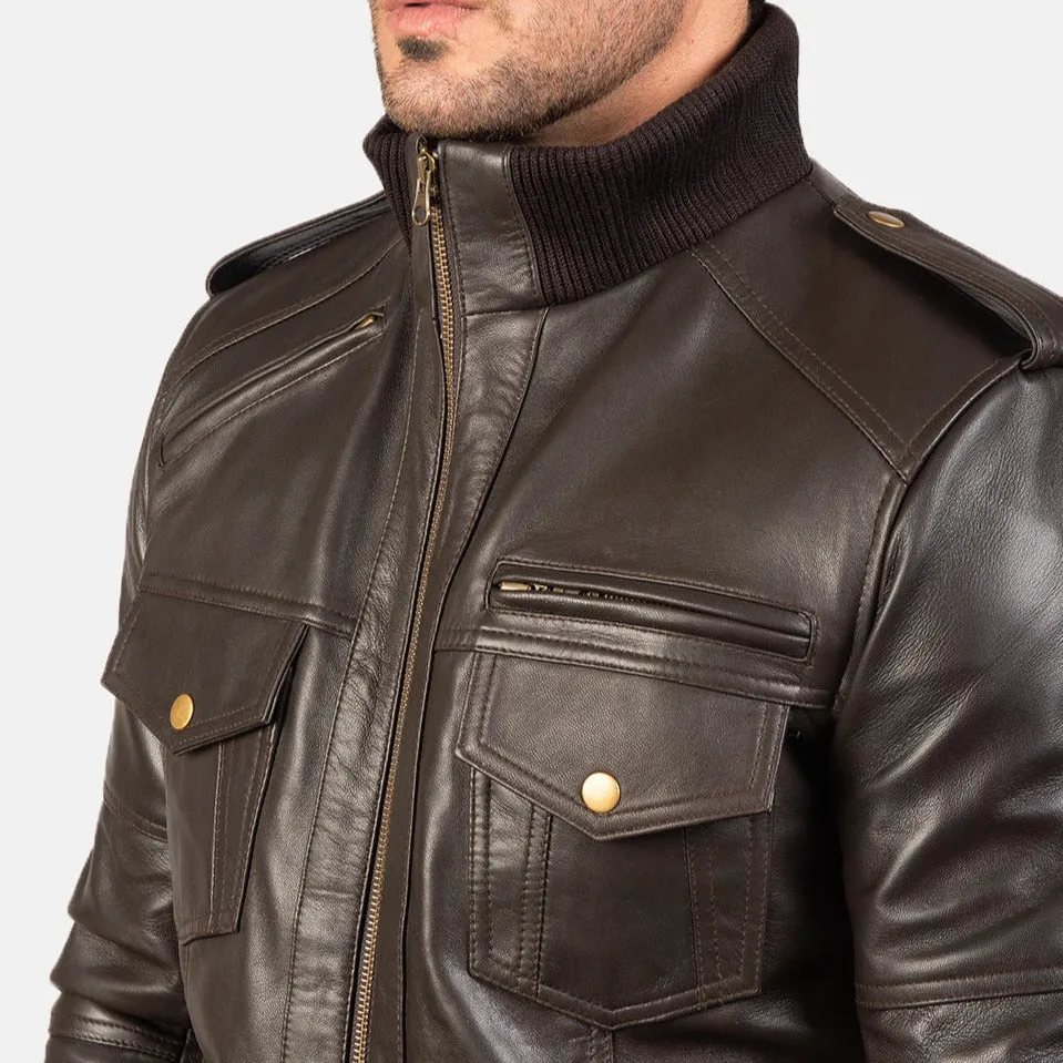 BOMBER-2403 MUSH Shadow Brown Leather Bomber Jacket