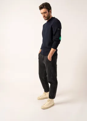 Cancale plain sailor jumper - with contrasting elbow patches (MARINE/TREFLE)