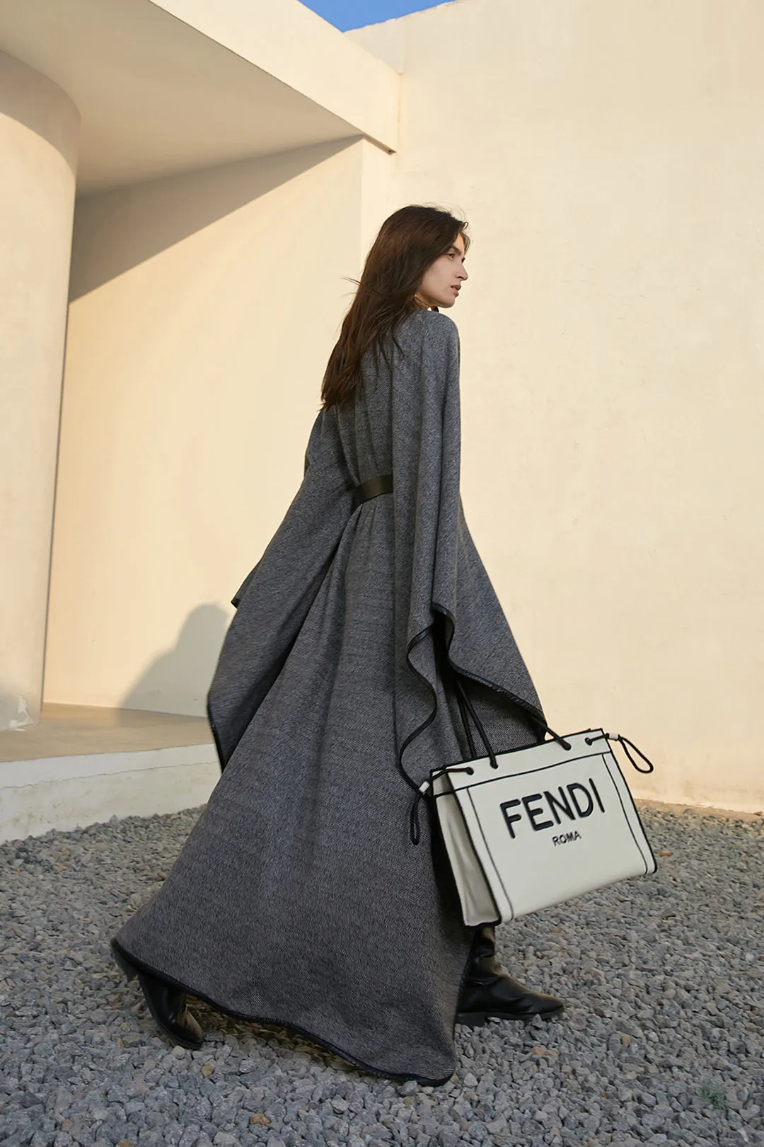 Cape coat | Loose wool coat | Street coat